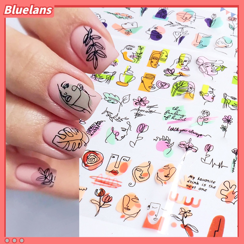 [BLM] 10pcs Stiker Kuku Desain Wajah Garis Geometris Mudah Serasi-Dengan Banyak Warna Nail Art Water Decal Untuk Salon Kuku