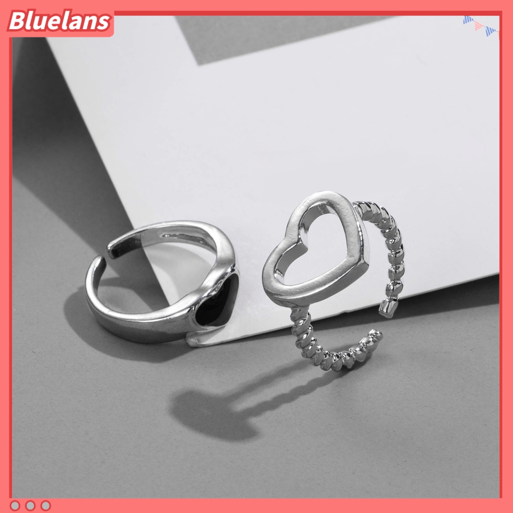 [BLS] 2pcs Cincin Pasangan Berongga Berlapis Perhiasan Hati Pembukaan Adjustable Jari Rings Hadiah Hari Kasih Sayang