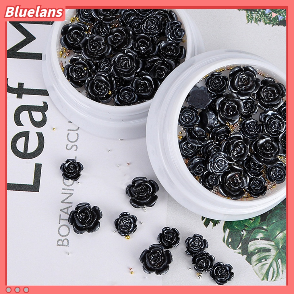 [BLM] 50pcs /Bag Ornamen Kuku Bunga Indah Tiga Dimensi Ringan Dekorasi Kuku Camelia Hitam Untuk Wanita