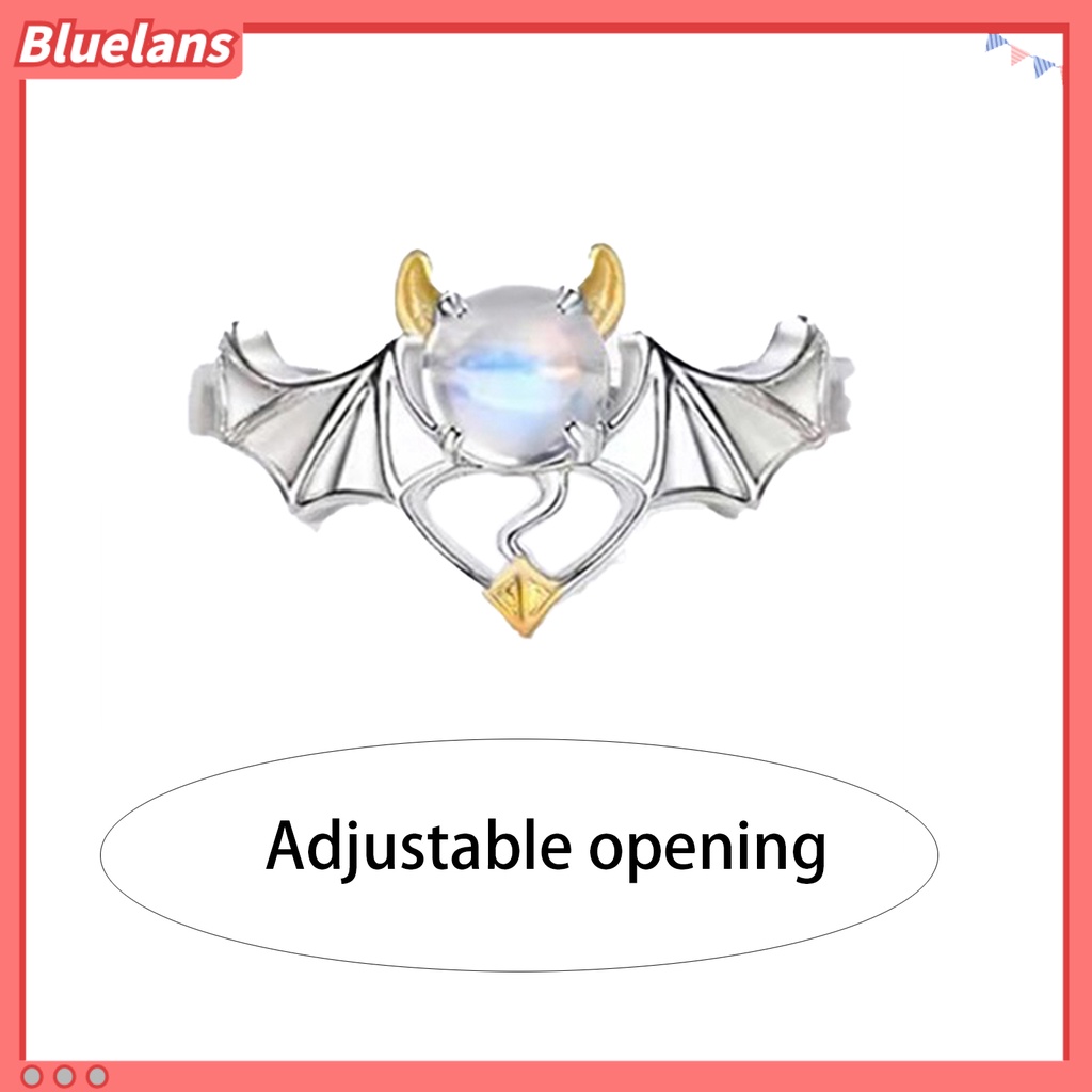 [BLS] Cincin Pasangan Sudut Dan Setan Pembukaan Bulan Batu Adjustable Berongga Keluar Jari Dekorasi Stainless Warna Kontras Lady Finger Ring Jewelry