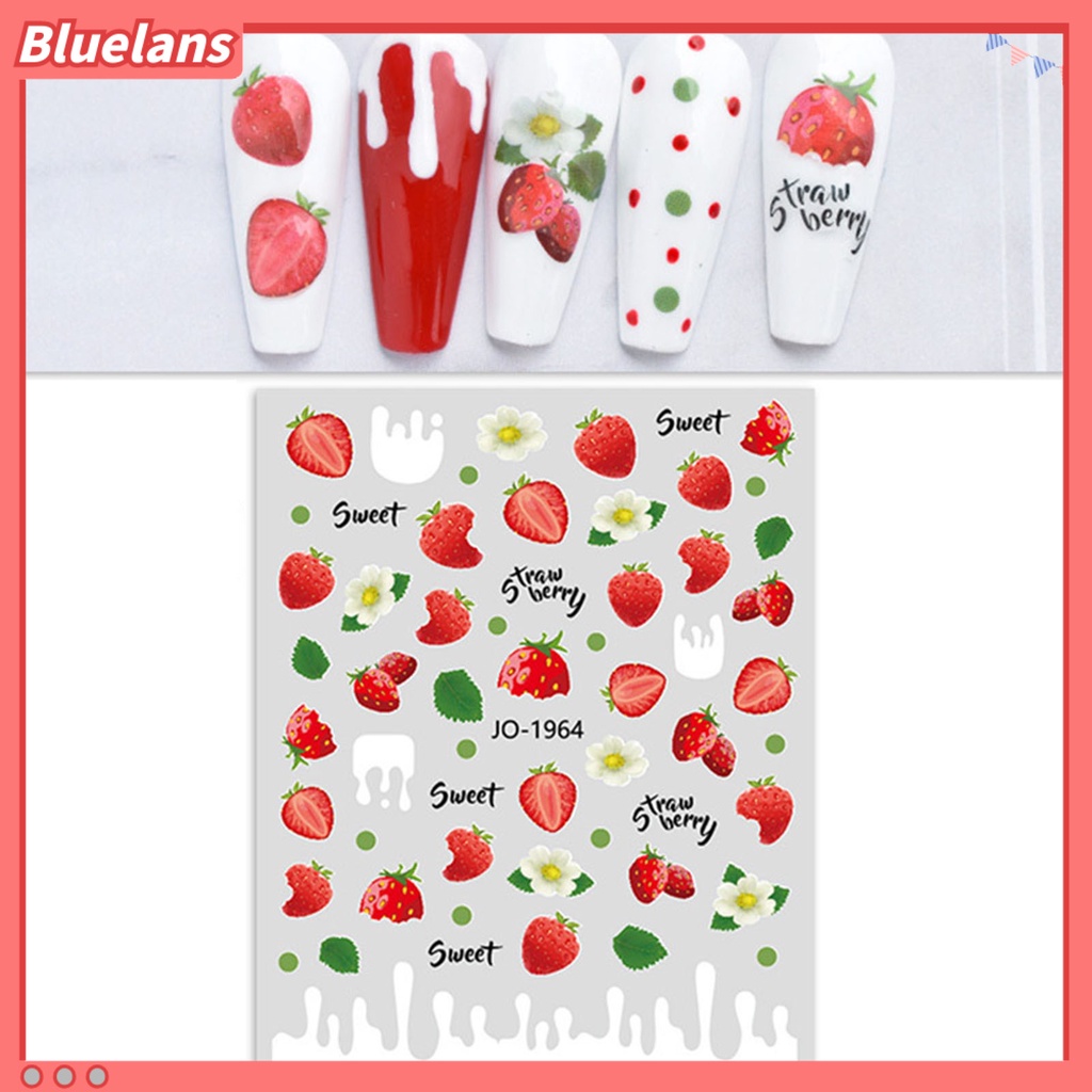 [BLM] Stiker Kuku Pola Indah Warna Vibrant Perekat Diri Ultra-Tipis Kuat Lengket Dekoratif 6gaya Strawberry Cherry Buah Bertema Nail Art Decal Perlengkapan Kuku