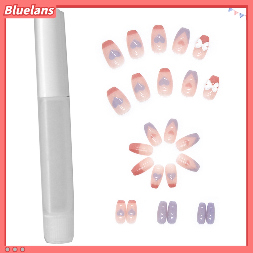 [BLM] 1set Kuku Buatan Penutup Penuh Gloss Tinggi Tahan Luntur DIY Mempesona Efek Visual Removable Bow Heart Fake Nail Dengan Lem Kuku Salon Supply