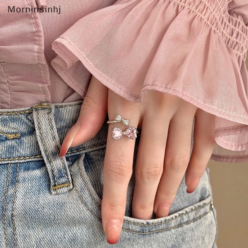 Mornin Gaya Korea Indah Merah Muda Ikatan Simpul Pembukaan Cincin Dapat Disesuaikan Manis Lucu Temperamen Fashion Cincin Sederhana Untuk Perhiasan Wanita id