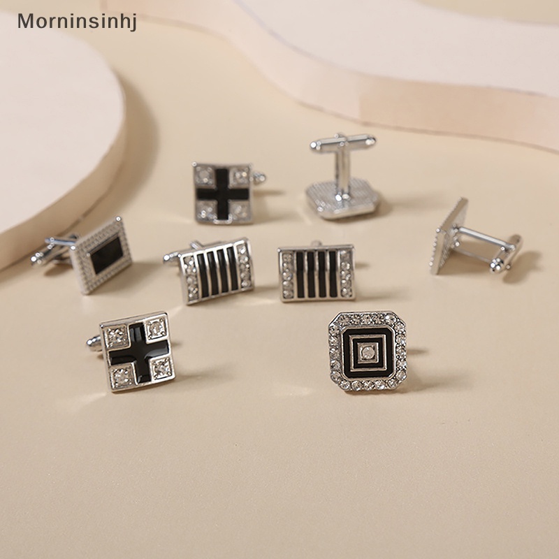 Mornin French Manset Fashion Bisnis Setelan Manset Kancing Persegi Bergaris Dipernis Perhiasan Pria Berlian Tertanam Kemeja Lengan Studs id