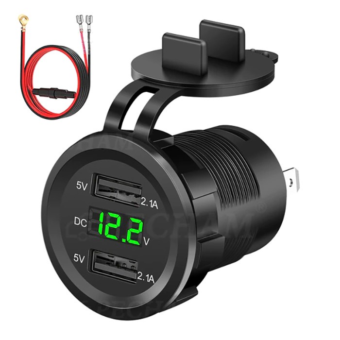 USB Charger Motor Mobil 2 Port 4.2A with LED Display Voltmeter - Y451