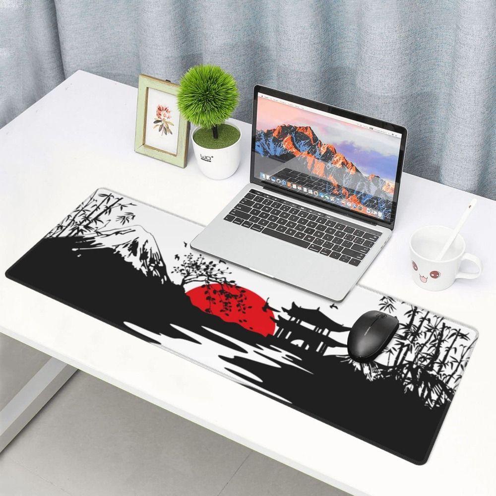 Populer Mouse Pad Jepang Non-Slip Besar Hitam Dan Merah Alas Meja