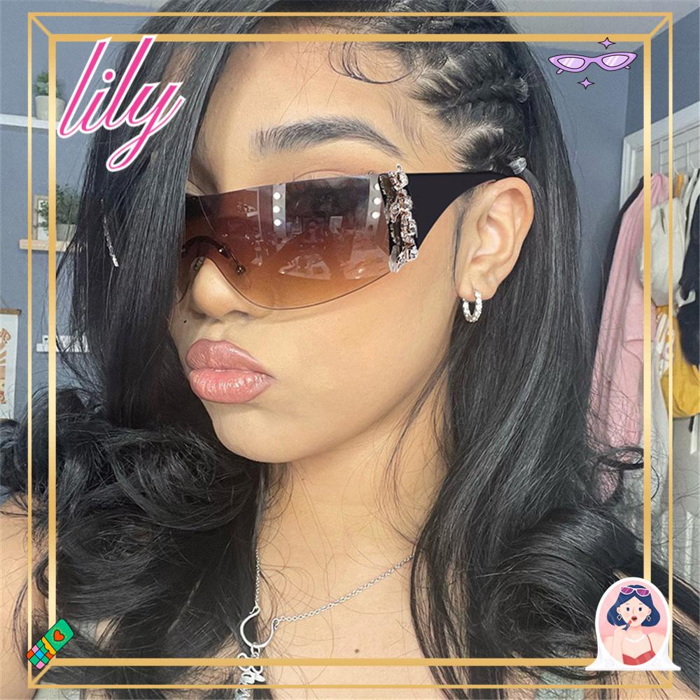 Lily Y2K Kacamata Hitam 2000's Kaca Mata Steampunk Shades One Piece