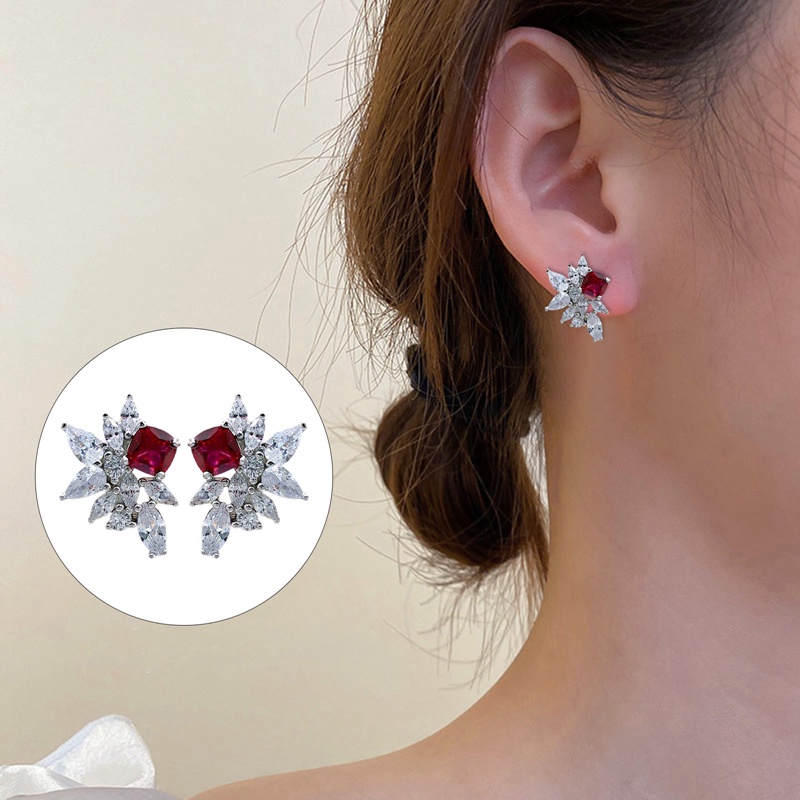 Indah Merah Cubic Zirconia Wanita Anting Ear Stud Piercing Mewah Elegan Lady's Earrings Untuk Pesta Perhiasan Fashion Baru