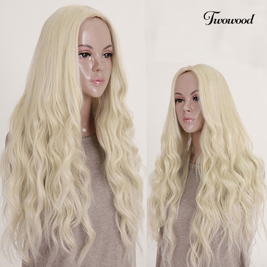 Twowood Wanita Panjang Fashion Pirang Bergelombang Keriting Penuh Wig Cosplay Pesta Putri Rambut Gaya