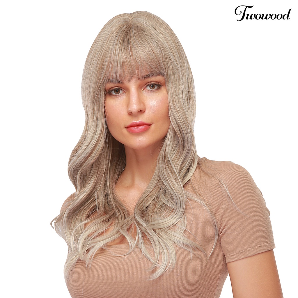 Twowood Wanita Non-slip Dapat Disesuaikan Suhu Tinggi Serat Rambut Sintetis Wig Bando