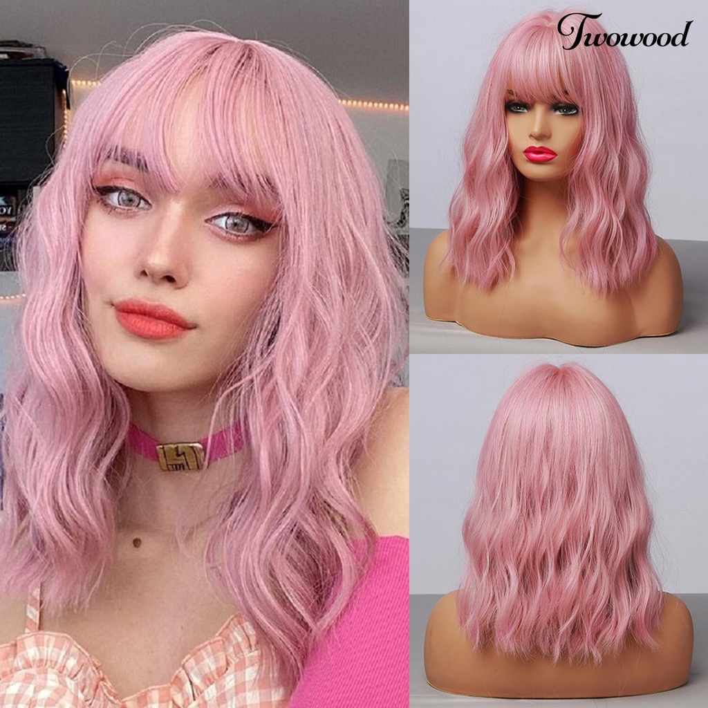 Twowood 3Pcs /Set Wig Desain Ergonomics Inner Mesh Lembut Kualitas Tinggi Rambut Gelombang Alami Pendek Untuk Perempuan