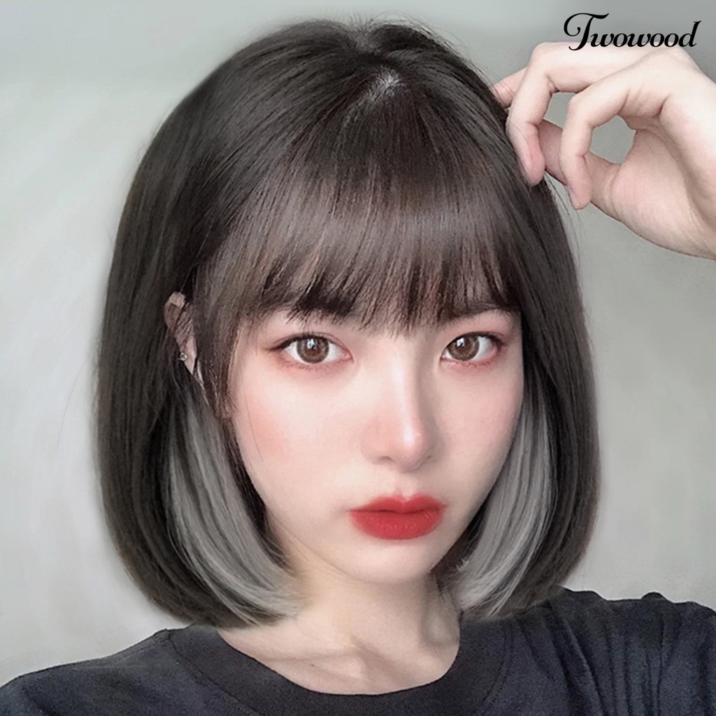 Twowood Klavikula Wig No Perm Fluffy Unknotted Breathable Shedding Free Alami Wanita Halus Lurus Gantung Telinga Celup Wig Wanita Digunakan