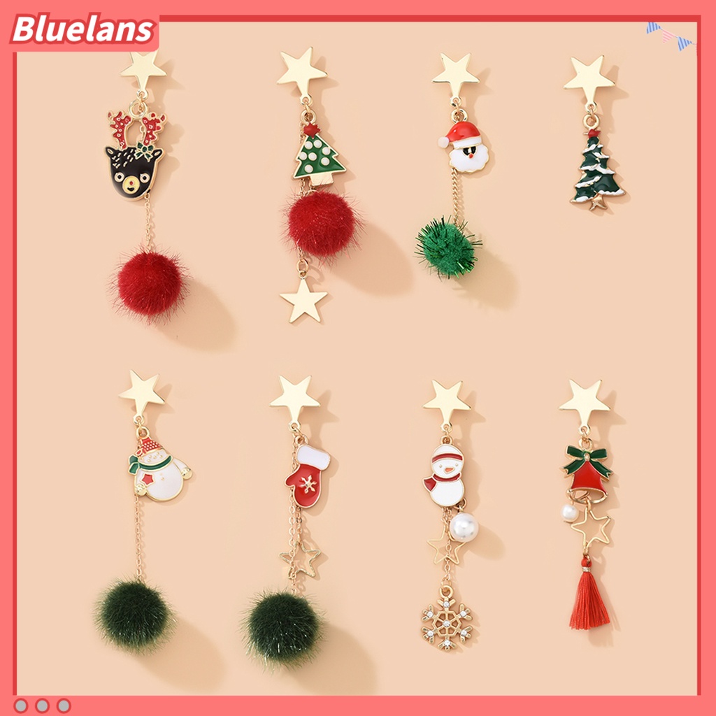 [BLS] 8pcs Anting Natal Indah Multi-Potongan Nyaman Dipakai Suasana Meriah Geometri Liontin Dekorasi Hypoallergenic Gadis Pohon Natal Snowflake Earrings