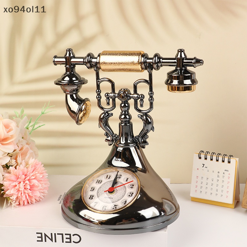 Xo Jam Alarm Model Telepon Retro Ornamen Desktop Timekeeper Kreatif Untuk Dekorasi Meja Samping Tempat Tidur Kamar Rumah OL