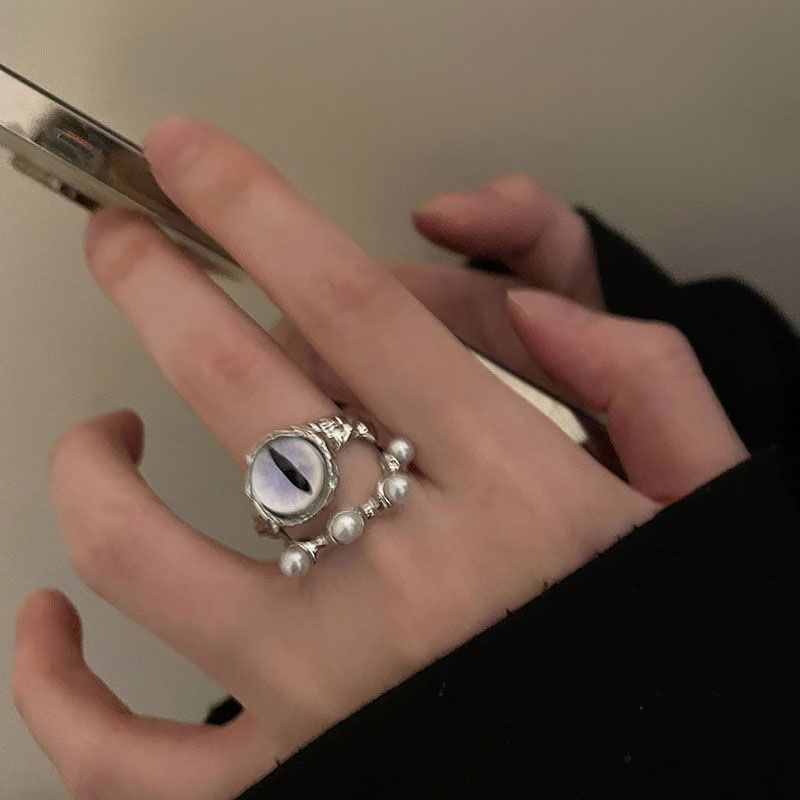 Retro Punk Mata Kucing Cincin Mutiara Pribadi Moonstone Cincin Adjustable Terbuka Jari Cincin Hip Hop Berlebihan Batu Permata Perhiasan Wanita Gadis Aksesoris Fashion