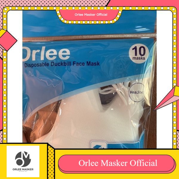 MASKER ORLEE DUCKBILL EMBOSS WARNA PUTIH HITAM 3ply HEADLOOP (tali hijab) dan KN 95 5ply READY