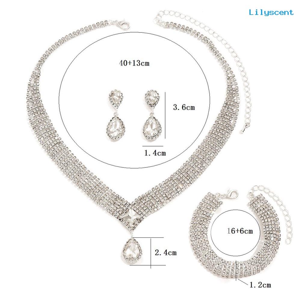 [LS]4Pcs/Set Wanita Kalung Set High Gloss Dress Up Hypoallergenic Berlian Imitasi Bersinar Terang Kilau Set Perhiasan Aksesori