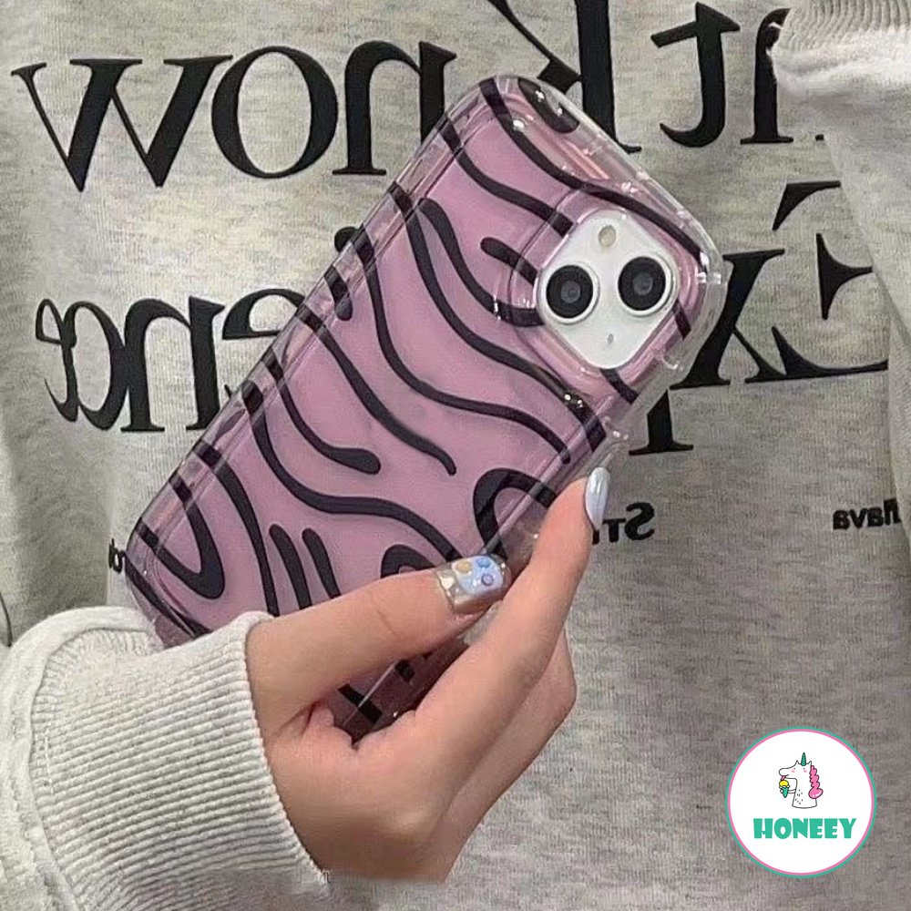 Casing Airbag Garis Zebra Ungu Lucu Untuk iPhone 14 Pro Max13 11 12 Pro Max Casing iPhone XR XS 7 8plus Shockproof Soft Phone Cover