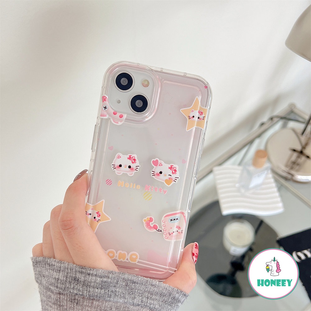 Casing Airbag Kitty Kartun Lucu Untuk iPhone 11 Pro Max12 13 14 Pro Max XR XS 7 8plus Bening Motif Bunga Bintang Penutup Belakang