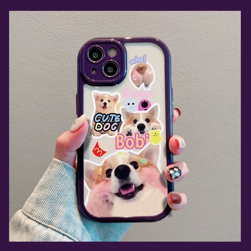 IPHONE Bobi Casing Ponsel Desain Tepi Full Warna Anjing Lucu Kompatibel Dengan Iphone12 13 14 11 Pro Max X Xs Max Xr Cxzd