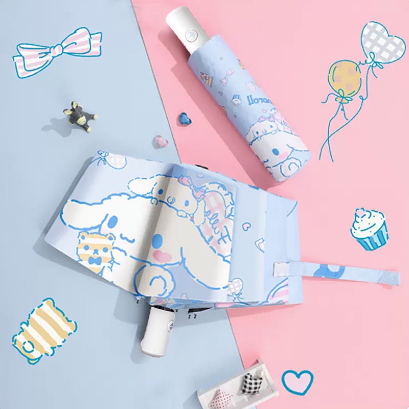 ღ Cinnamoroll Payung Otomatis Anti-ultraviolet Sanrio Disney Stellalou Payung Lipat Otomatis Cerah Hujan Payung Penggunaan Ganda Pasokan Luar Ruangan