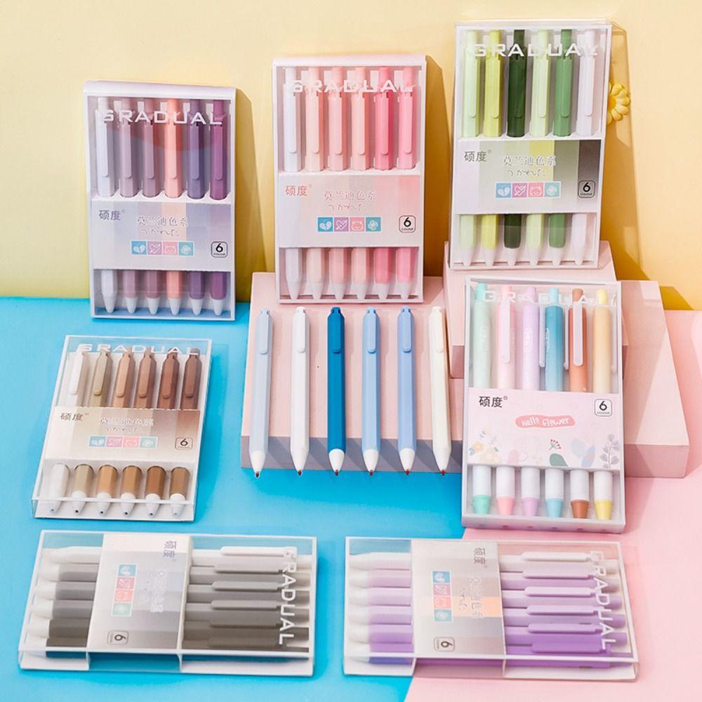 Lanfy ST Nib Press Gel Pen Set 6pcs /Set 0.5mm Kantor Siswa Sekolah Anak Bolpoin