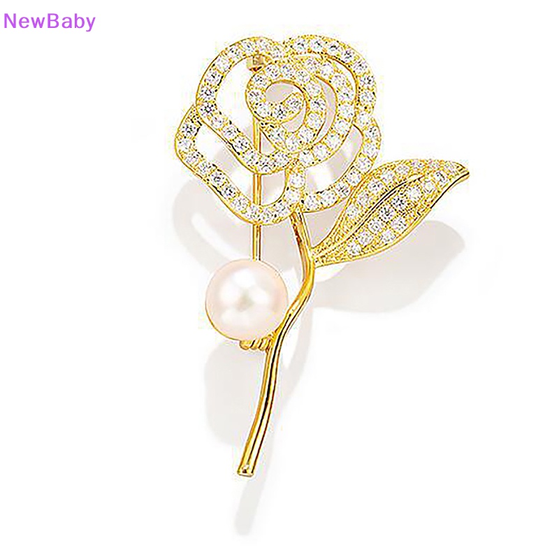 Newbaby Fashion Flash Berlian Indah Camellia Bros Cahaya Korsase Aksesoris Perhiasan Niche Anti-Hilang Berlian Imitasi Mutiara Pin ID