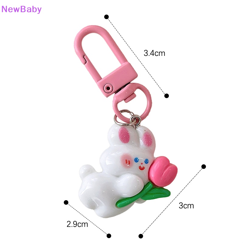 Newbaby Lucu Mini Tulip Rabbit Gantungan Kunci Lovely Pink Bunny Doll Key Chain Untuk Wanita Gadis Anak Tas Earphone Kotak Hiasan Keyring Pendant ID
