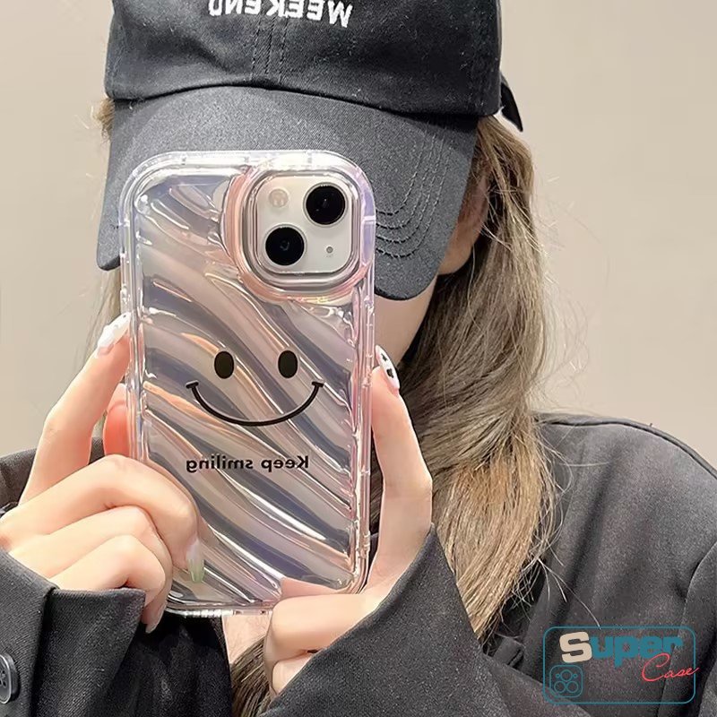 Kreatif 3D Stereo Kerut Lucu Simple Smile Case Kompatibel Untuk IPhone 7plus7 8 6 6S Plus XR 11 13x14 12 Pro MAX XS MAX SE 2020 Dazzle Color Letter Laser Card Soft Case