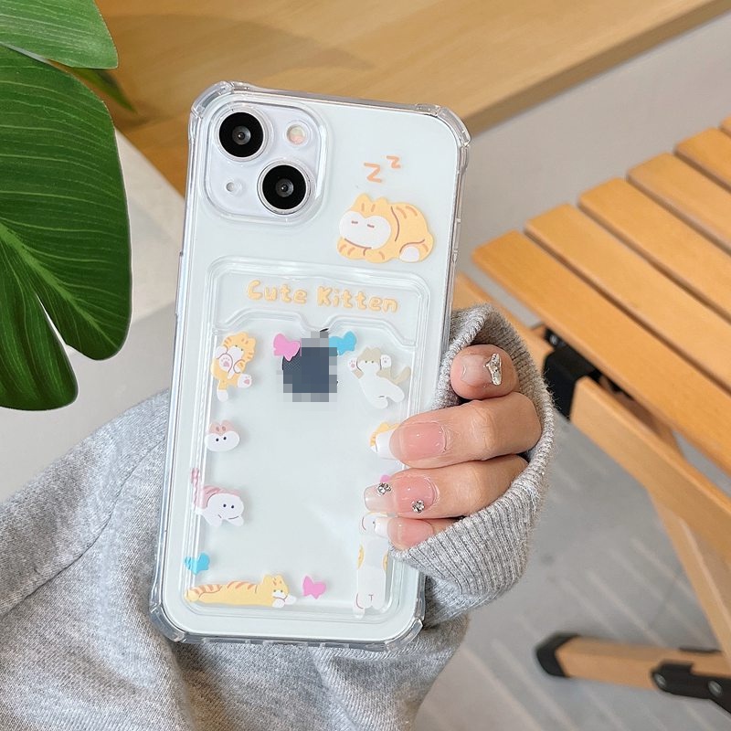 Card Case Sleep Black Cat Soft Case HP iP iPhone 14 13 12 11 Pro X XS XR Max 7 8 + Plus FTD Casing Apple