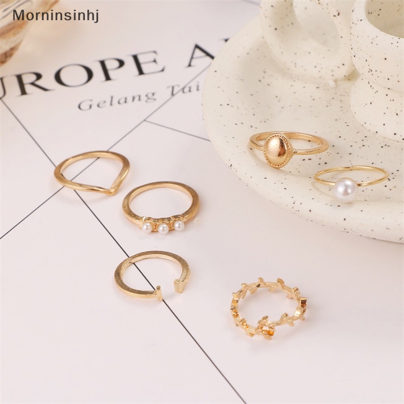 Mornin 6Pcs /Set Bohemian Midi Knuckle Ring Set Untuk Wanita Mutiara Imitasi Geometris Jari Rings Vintage Jewelry id