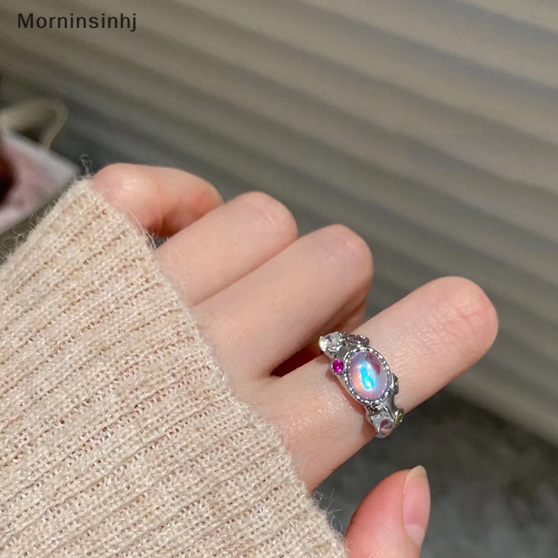 Mornin Vintage Moonstone Rings Zircon Pink Diamond Open Adjustable Finger Rings Perhiasan Fashion Perhiasan Aesthetic Untuk Hadiah Ulang Tahun id