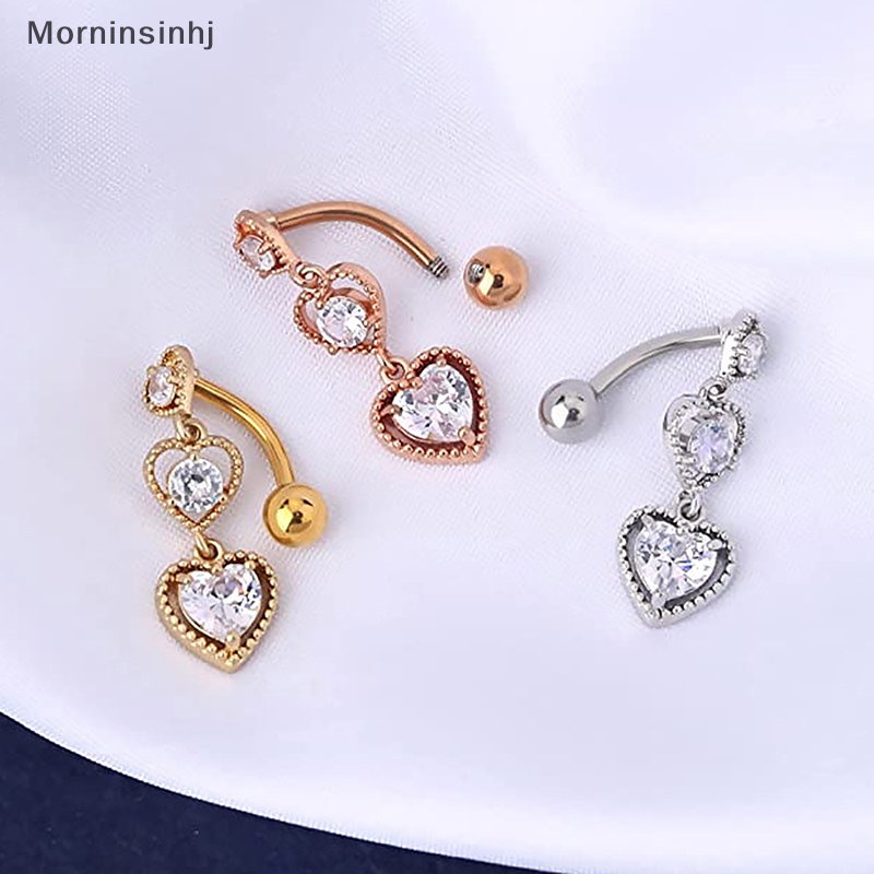 Mornin Shinny Fashion Cinta Hati Drop Menjuntai Zirkon Perut Kancing Cincin Aksesoris Perhiasan Tubuh Untuk Wanita Pantai Seksi Pusar Kuku id