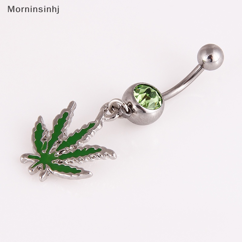 Mornin Fashion Maple Leaf Pusar Belly Button Rings Kristal Zirkon Liontin Pusar Cincin Perhiasan Tubuh Untuk Wanita id