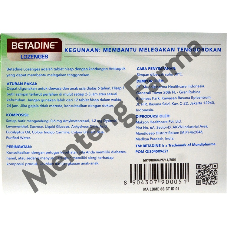 Betadine Lozenges Menthol &amp; Eucalyptus 8 Butir - Tablet Hisap Antiseptik