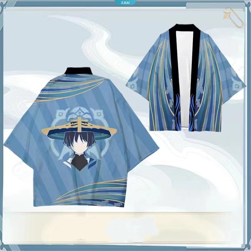 Game Anime Genshin Impact Hu Tao Venti Xiao Kamisato Ayaka Cosplay Kostum Selendang Jubah Mandi Dewasa Kimono Musim Panas Lapisan Pantai Ponco [ZK]