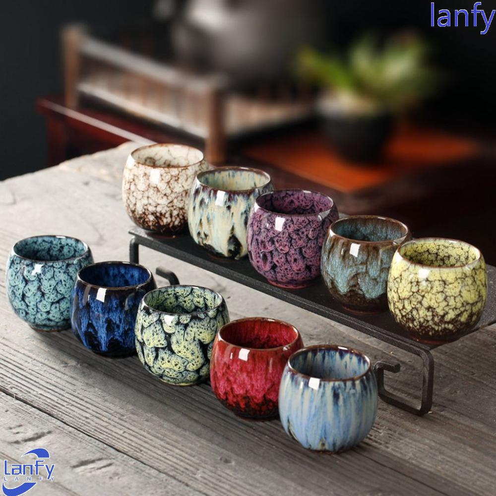 Lanfy Cangkir Teh 1pcs Fancy Color Porcelain Kiln Change Pottery Perlengkapan Makan Gaya China