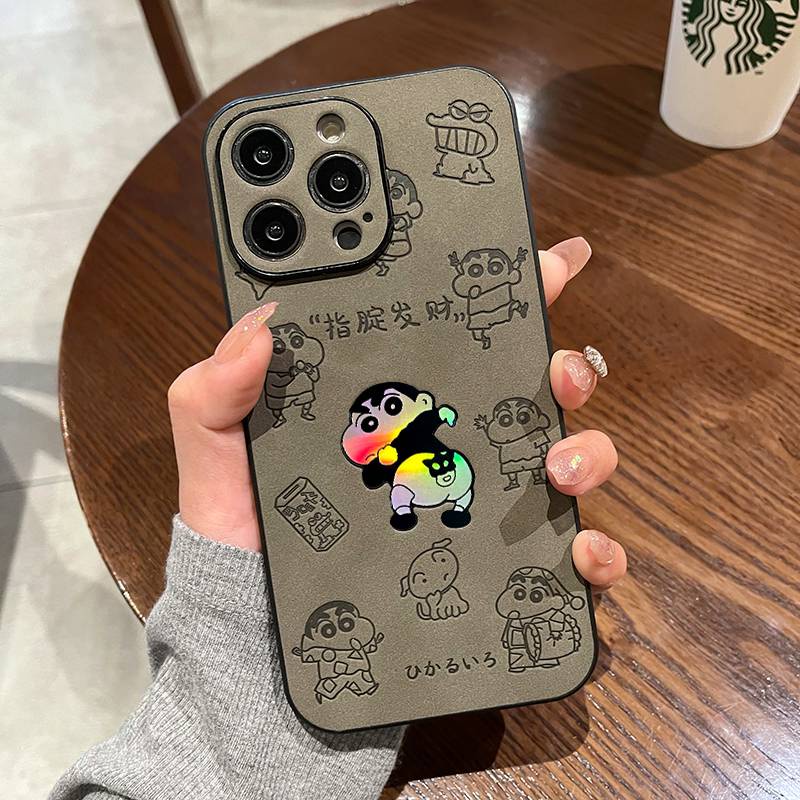 【Laser Gradient】So Cool high quality Funny Cute Hip Crayon Shin-chan Hard Case for IPhone 7 8 Plus XR XS Max 11 12 13 14 Pro Max 14 Plus Women Girl Lovely Cartoon