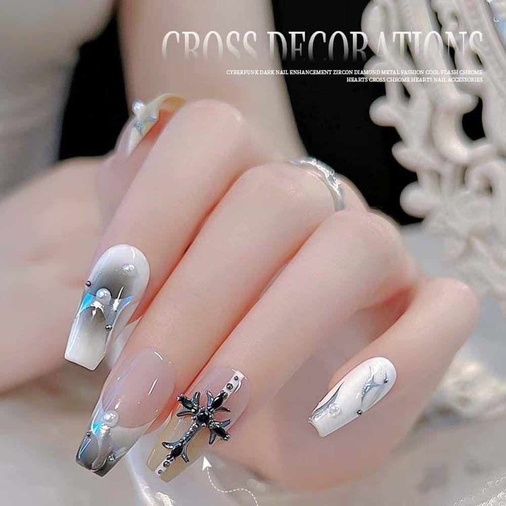 AUGUSTINA Agustinina Hiasan Kuku Perhiasan Kuku Retro Manicure Zircon Untuk Wanita