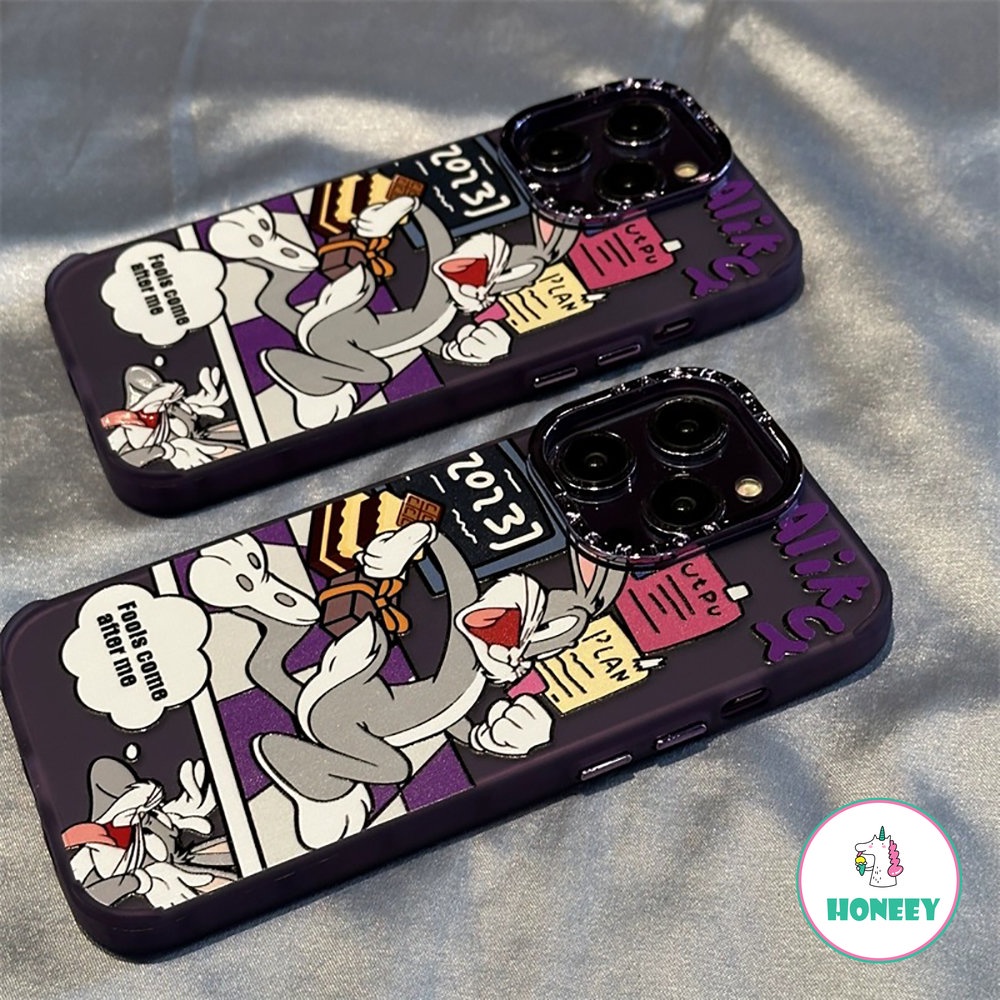 Casing Ponsel Lensa Berlapis Ungu Tua Fashion Untuk iPhone 14 Pro Max13 11 12 Pro Max XR XS 8 7plus Kartun Bugs Bunny Shockproof Back Cover