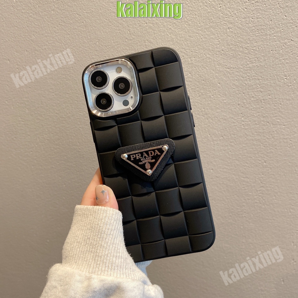 IPHONE Prada Fashion Soft Tpu Phone Case Electroplating 3D Motif Kotak Untuk Iphone14 Pro Max14 13 Pro Max Xr X Xs Max11 12 Pro