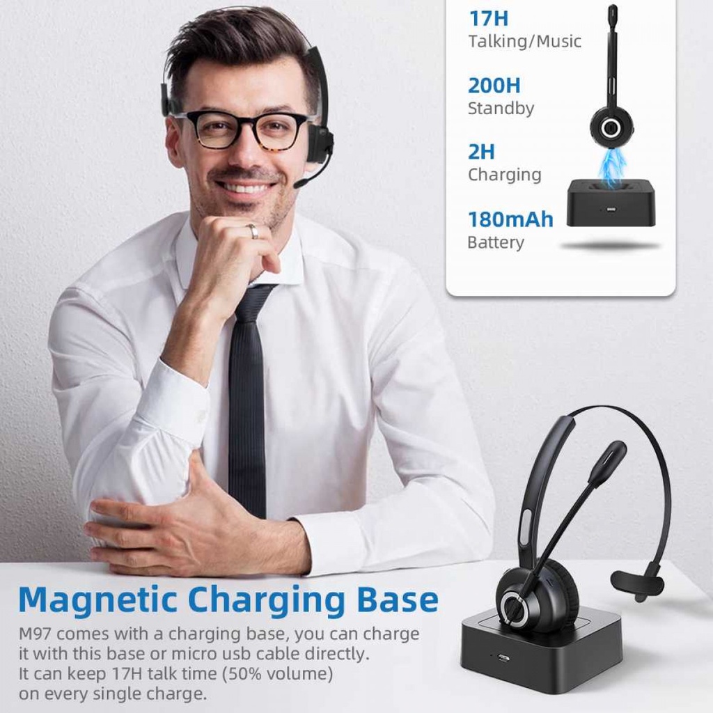 B5 Headset Mono Woreless Bluetooth 5.0 with Base - BH-M97