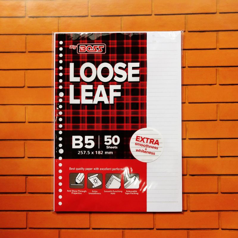 

Loose leaf B5 Polos isi Kertas Binder 50 Garis/Polos Big Boss