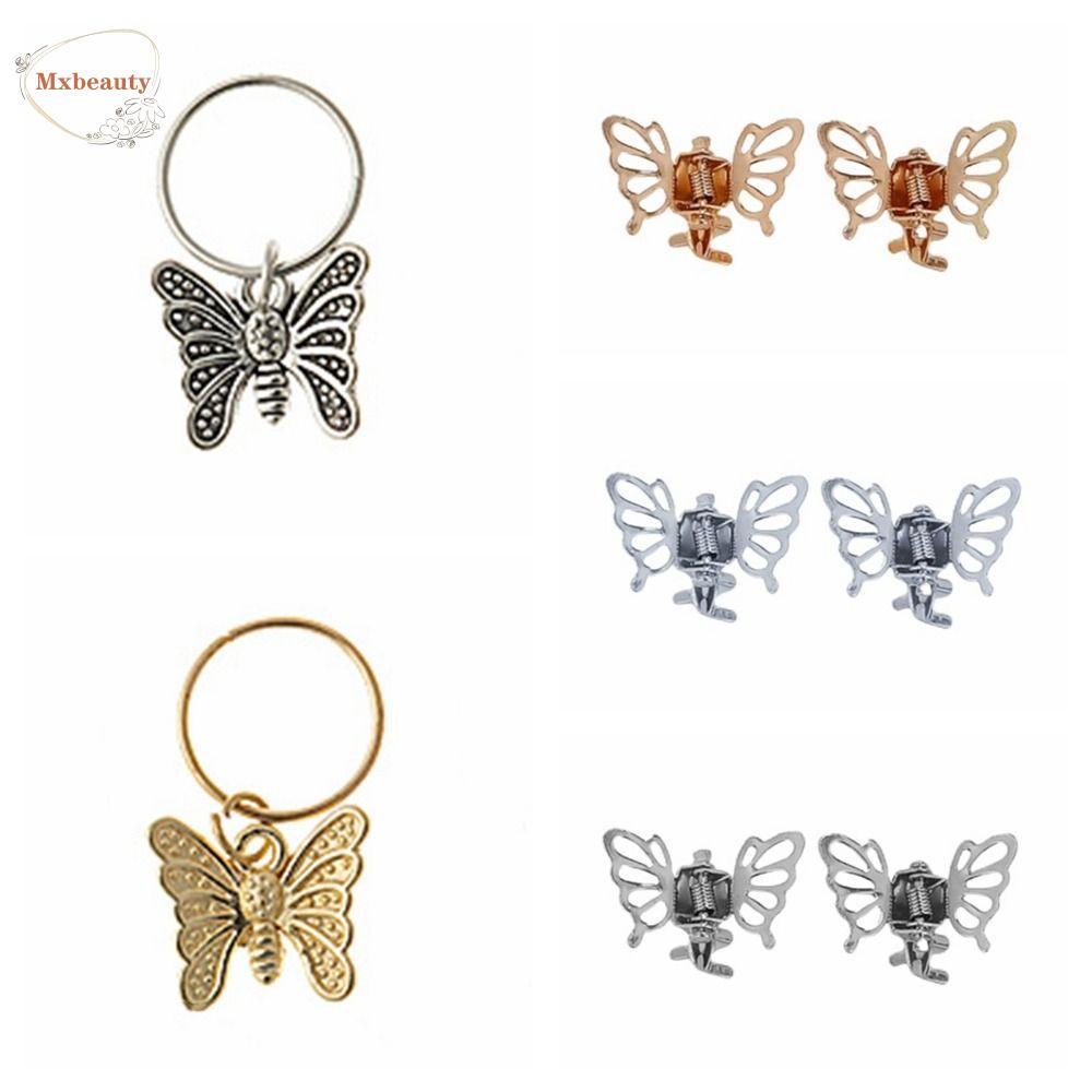 Mxbeauty 2~5pcs /set Manik-Manik Gimbal Dekorasi Perhiasan Silver Butterfly Manset Rambut Golden Hair Claw Untuk Wanita