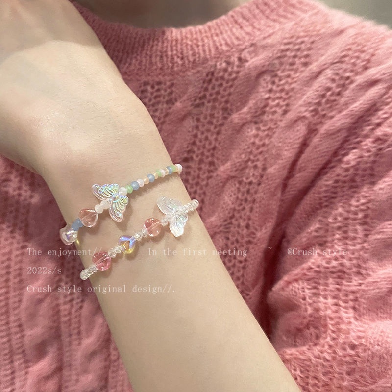 Gelang Kupu-Kupu Akrilik Manik-Manik Warna Perempuan Musim Panas ins Niche Desain Sederhana All-Match Gelang Adjustable Bracelet