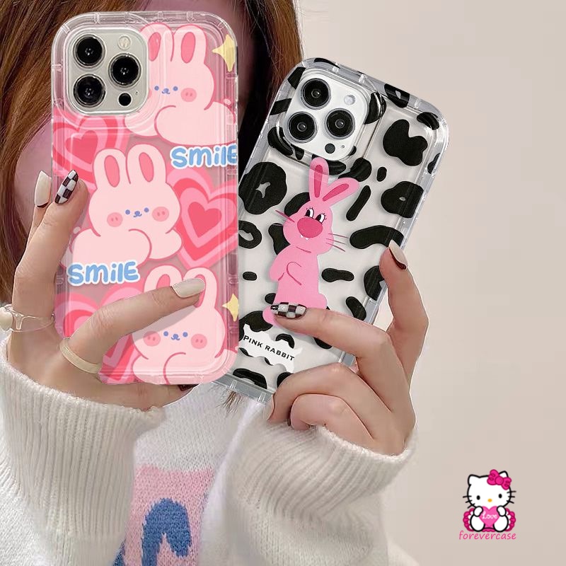 Untuk Redmi 12C 10A 9C NFC A1 9T 10C 9 10 9A Redmi Note11 8 10s 11s 9 10 Pro Max 10 POCO F4 Motif Leopard Pink Rabbit Cute Love Heart Smile Rabbit Lembut Bening Shockproof Cover