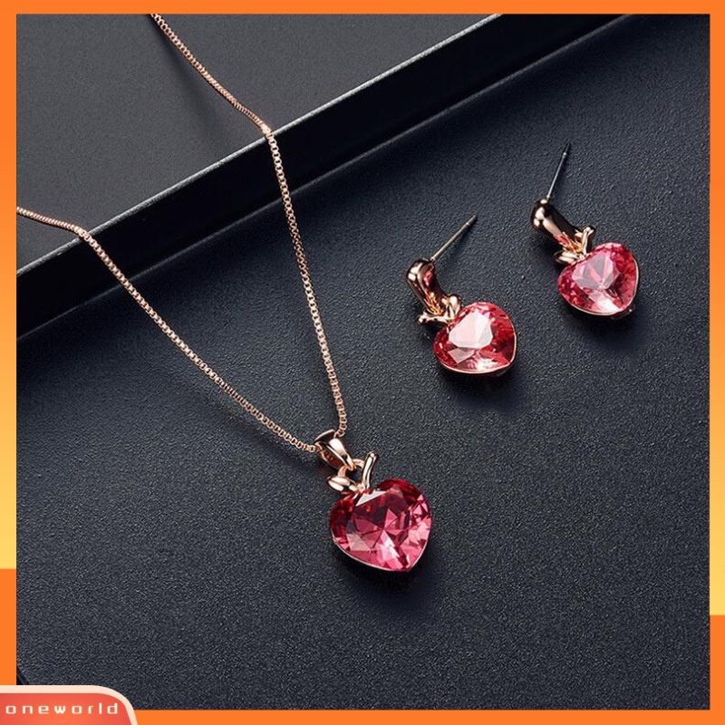 [ONR] Set Perhiasan Pengantin Peach Heart Apple Heart Pendant Kalung Anting Dua Potong Set