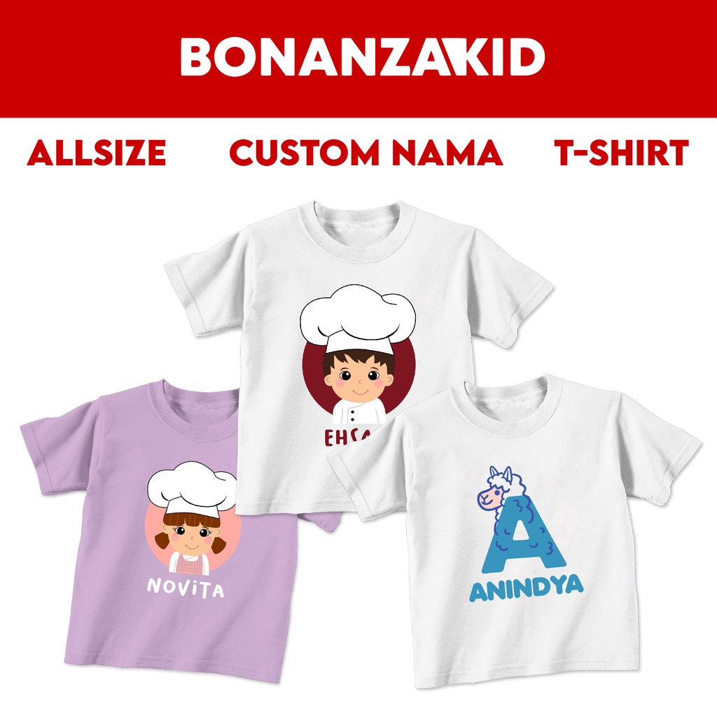 Baju Kaos Custom Nama Size Bayi Anak Remaja Dewasa Seri Anindya Chef Bahan Katun Combed 30s