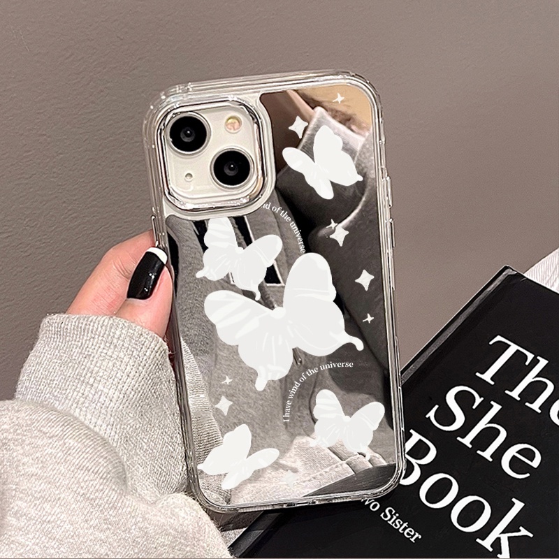 IPHONE Fantasy Casing Ponsel Cermin Kupu-Kupu Kompatibel Untuk Iphone11 12 13 14 12Pro 13Pro 14Pro Pro Max XR X XS Max Electroplating Tombol Perlindungan Mirror Cover