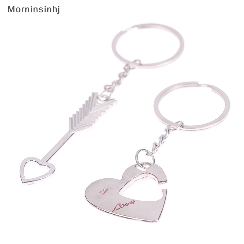 Mornin 1pasang New Love Heart Lock Gantungan Kunci Ring Keyring Keyfob Valene's Day Gift id